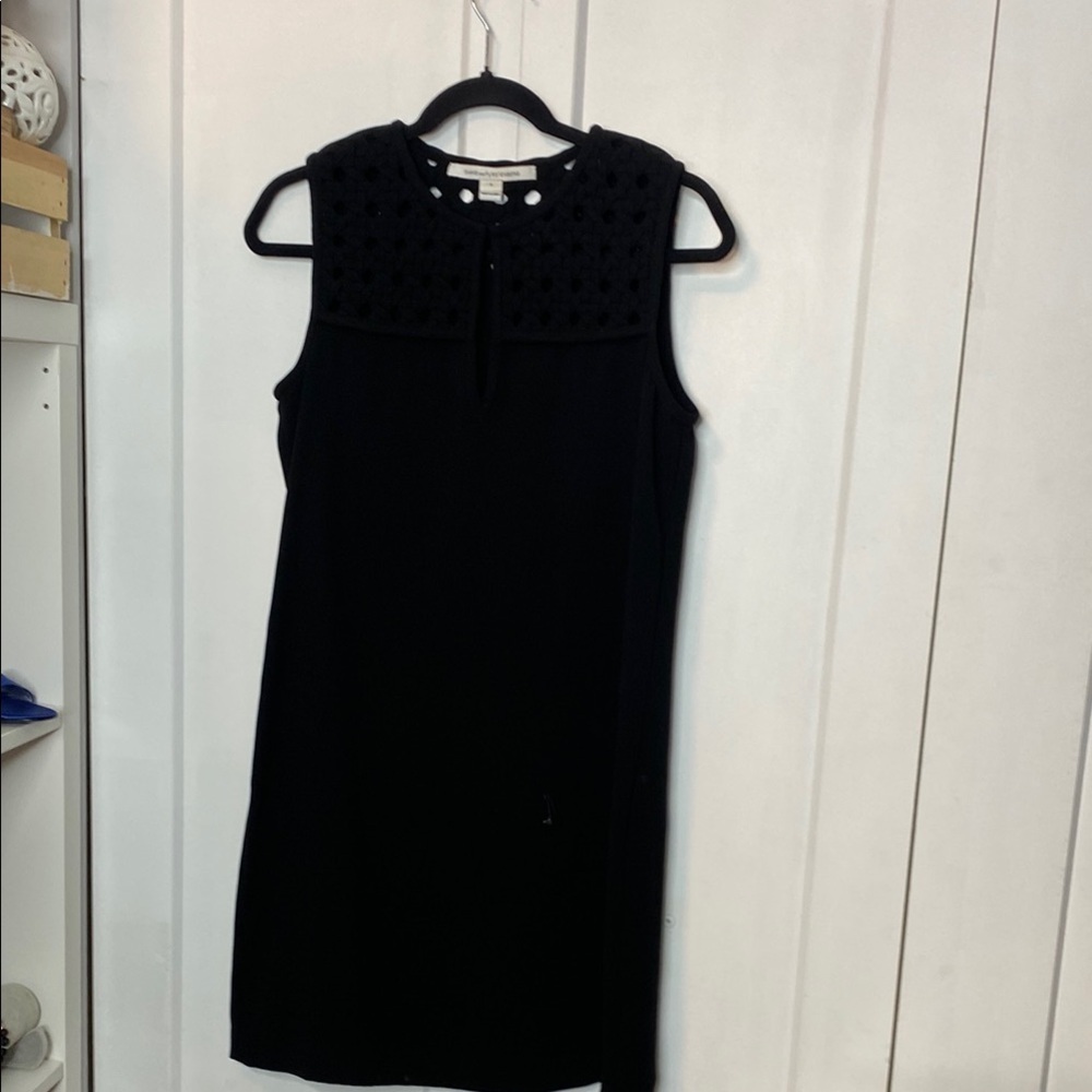 Diane Von Furstenberg | Hope Black Mini Dress with basket weave top - US4
